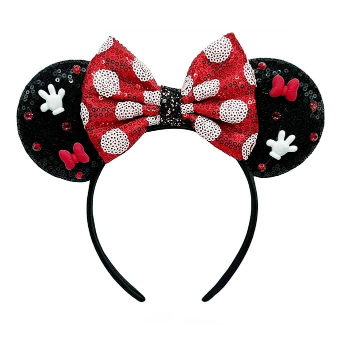 Shiny Mouse Ears Headbands With Sequin Polka Dot Bow & Diamond, Black and Red, Glitter Party Cost... | Amazon (US)