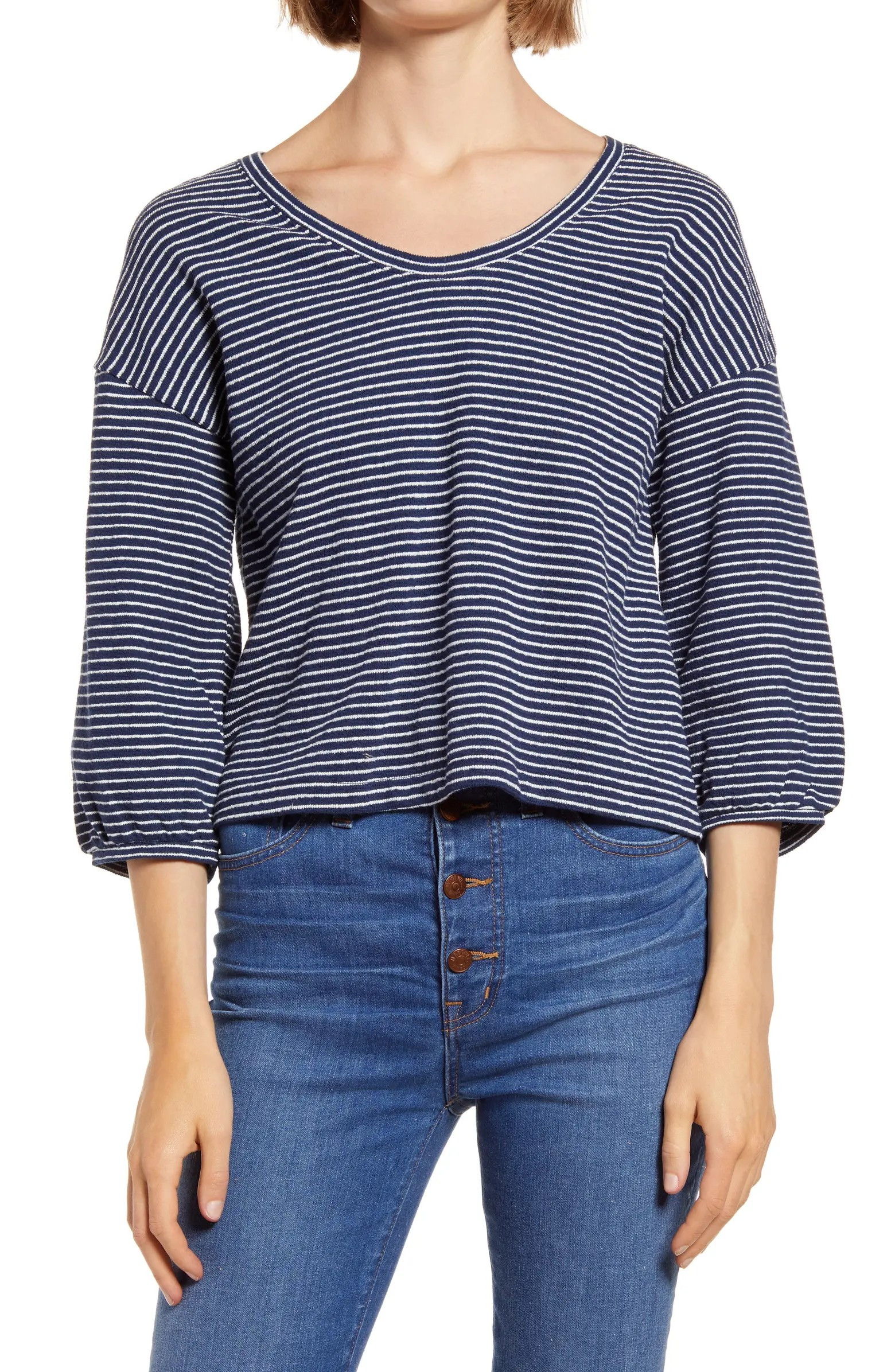 V-Neck Bubble-Sleeve Sweatshirt | Nordstrom