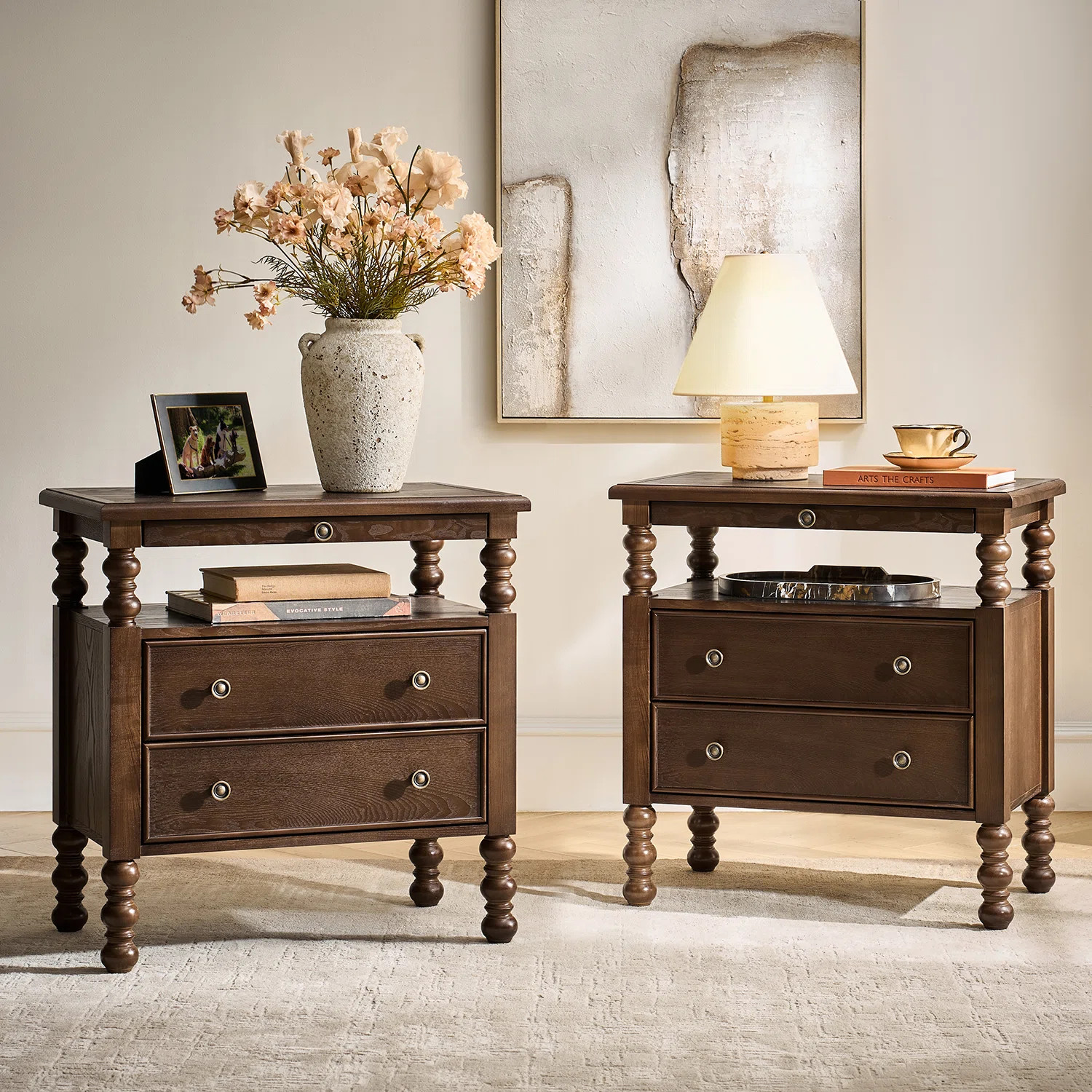 Aristidh Traditional 26"W 2-Drawer End Table with Charging Station and Pull-Out Shelf and Easy Assembly (Set of 2) | Wayfair North America