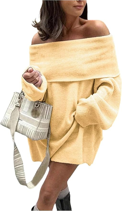 SOLY HUX Women's Off The Shoulder Sweater Dress Long Sleeve Knit Loose Mini Dresses | Amazon (US)