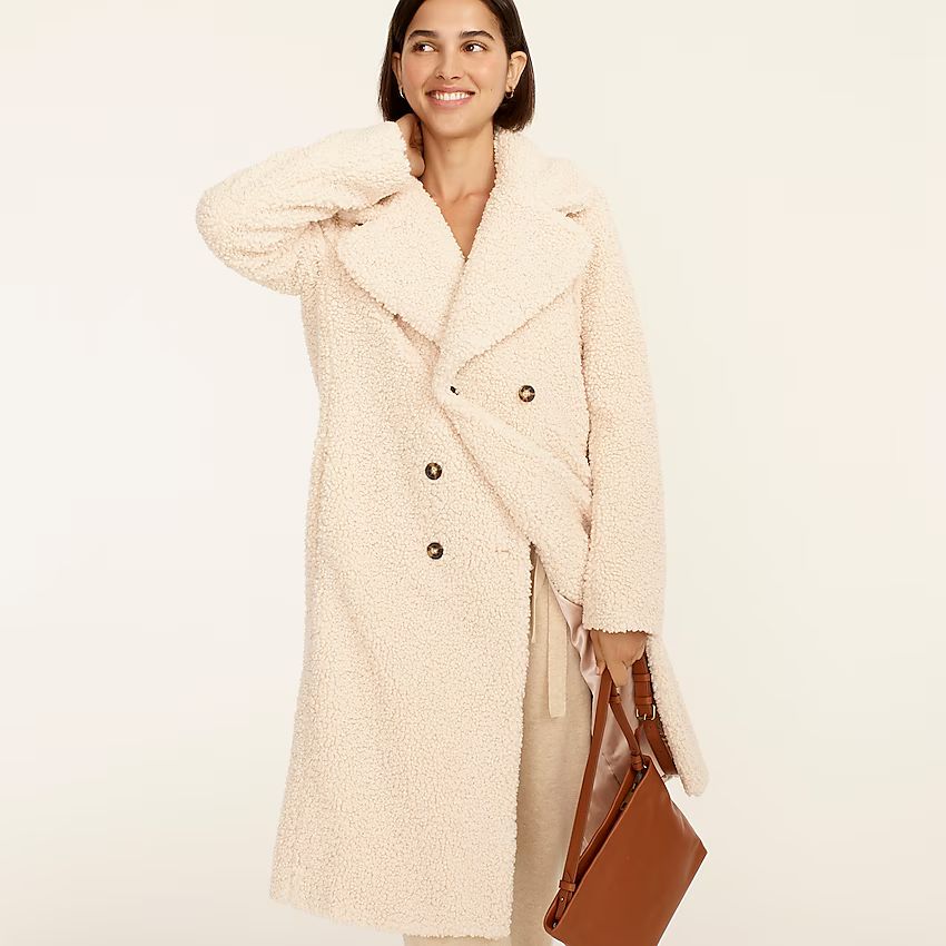 Double-breasted teddy sherpa topcoat | J.Crew US