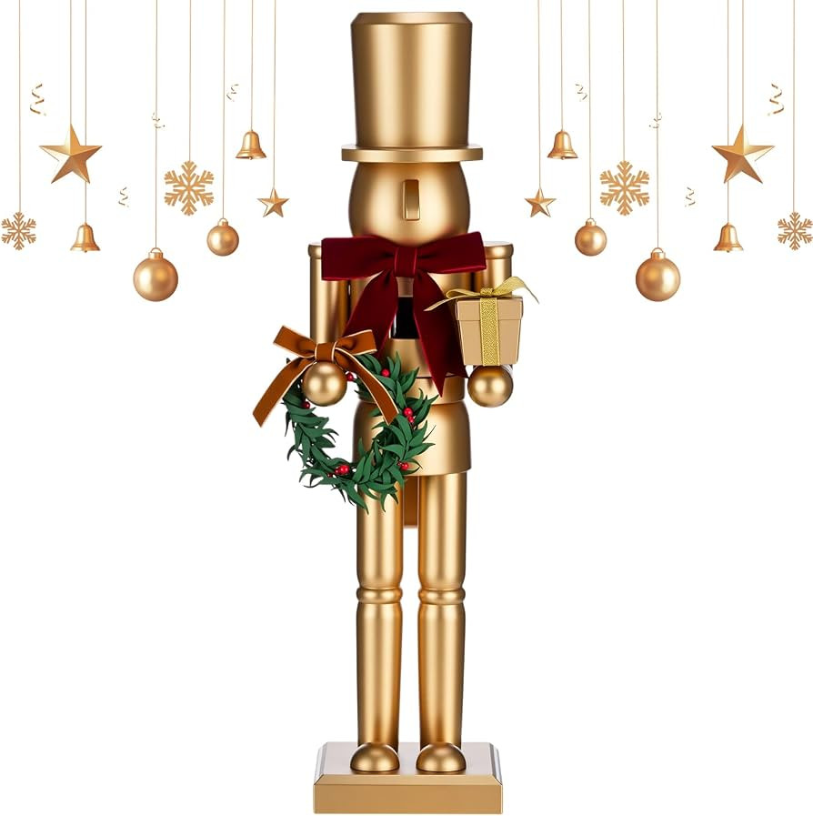 Blosssound 15" Gold Christmas Nutcracker Decor Neutral Figurine, Wreath | Amazon (US)