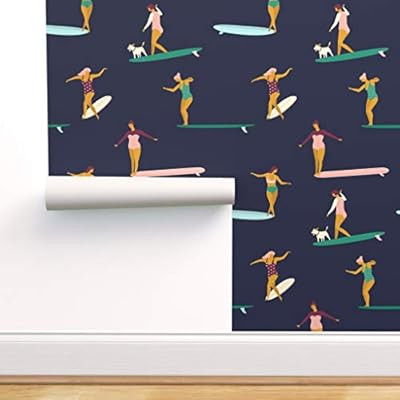 Spoonflower Peel and Stick Removable Wallpaper, Surfing Surfers Surfer Surfer Girl Surf Board Bik... | Amazon (US)