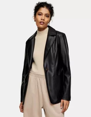 Topshop faux leather blazer in black | ASOS (Global)