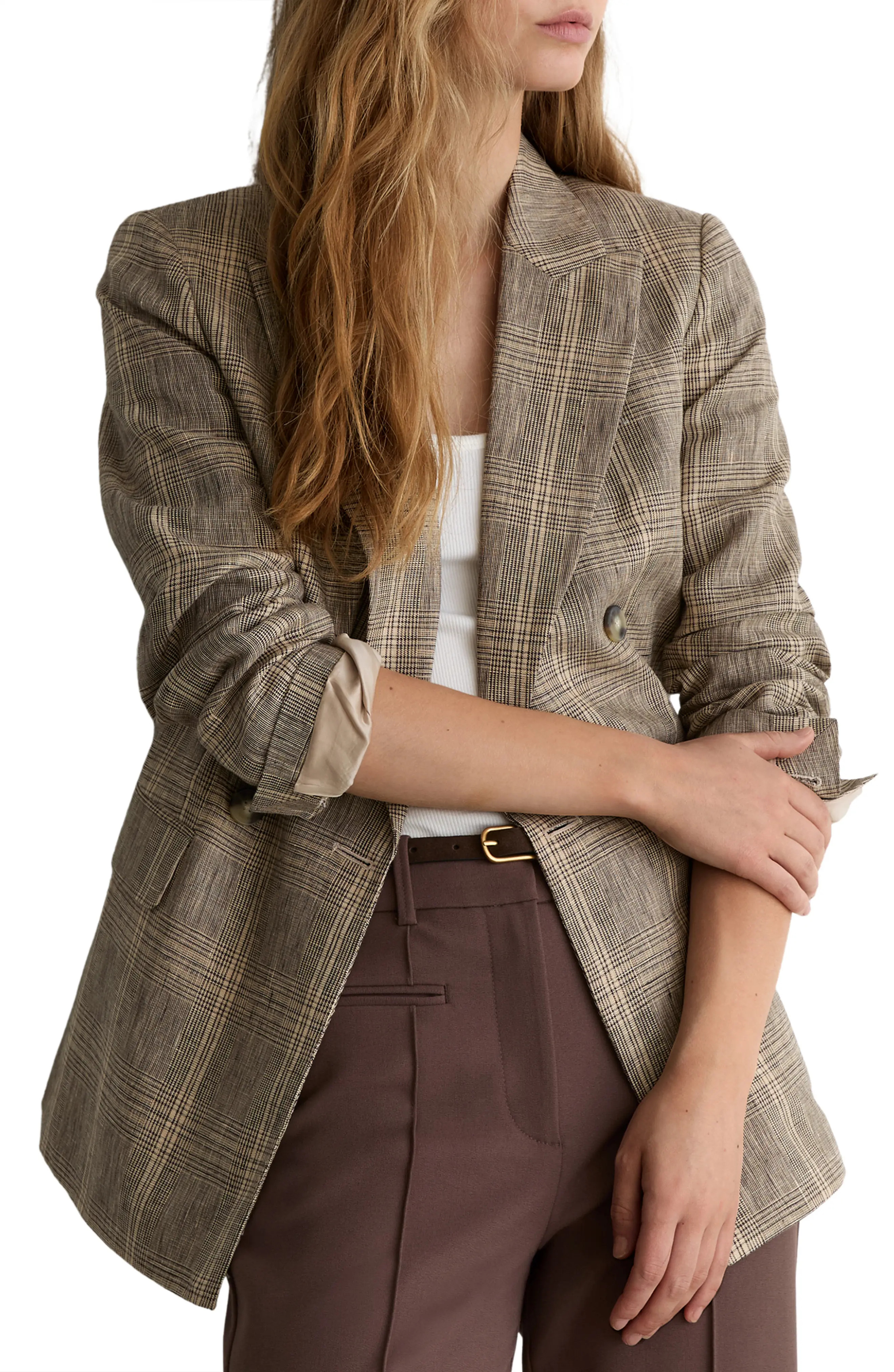 Reiss Sybil Check Double Breasted Linen Blazer (Women) | Nordstrom | Nordstrom