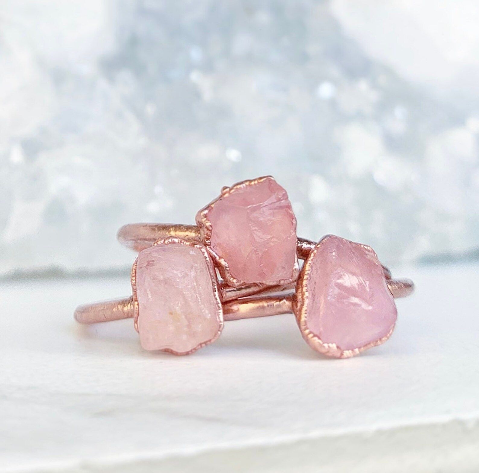 Raw Rose Quartz Ring, Delicate Rose Quartz Stone Ring, Raw Crystal Stacking Ring, Healing Crystal... | Etsy (US)