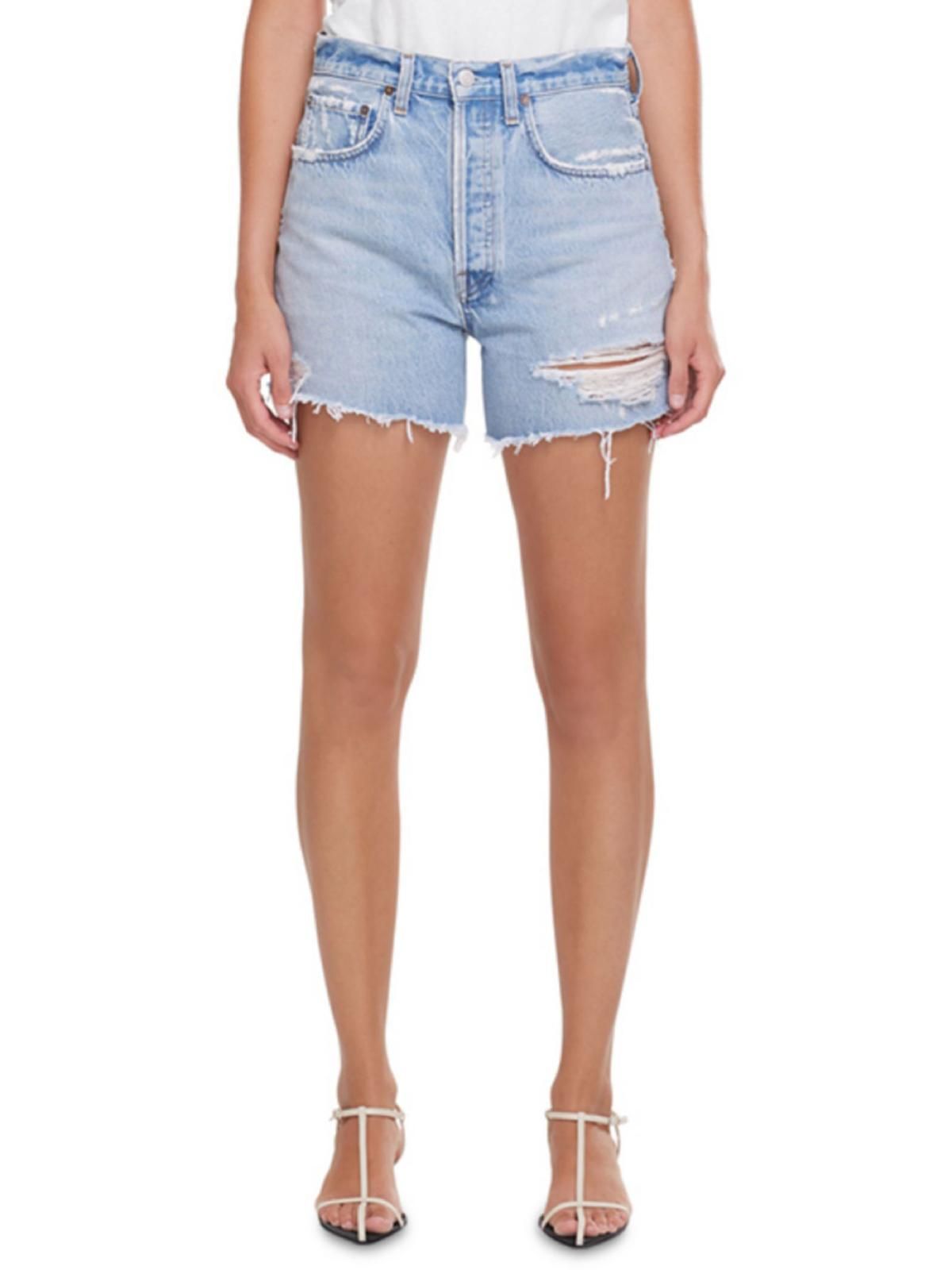 Agolde Womens Riley Denim Destroyed Denim Shorts | Walmart (US)