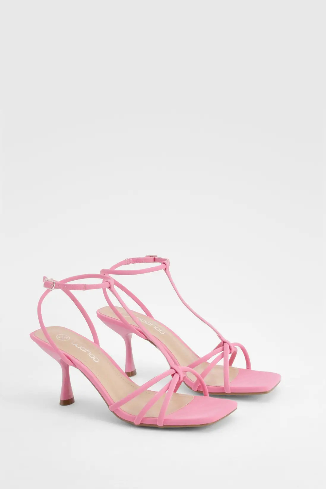 Pink Knot Detail T Bar Mid Height Sandals | Boohoo | Boohoo.com (UK & IE)