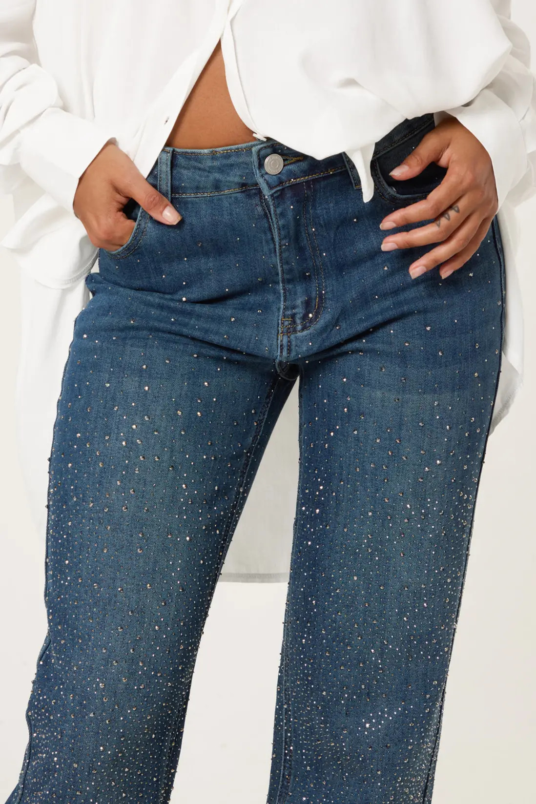Blue Rhinestone Jeans | Boohoo.com (UK & IE)