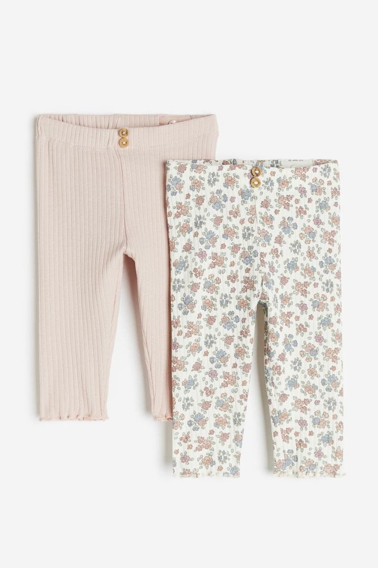 2-pack Ribbed Leggings - White/floral - Kids | H&M US | H&M (US + CA)