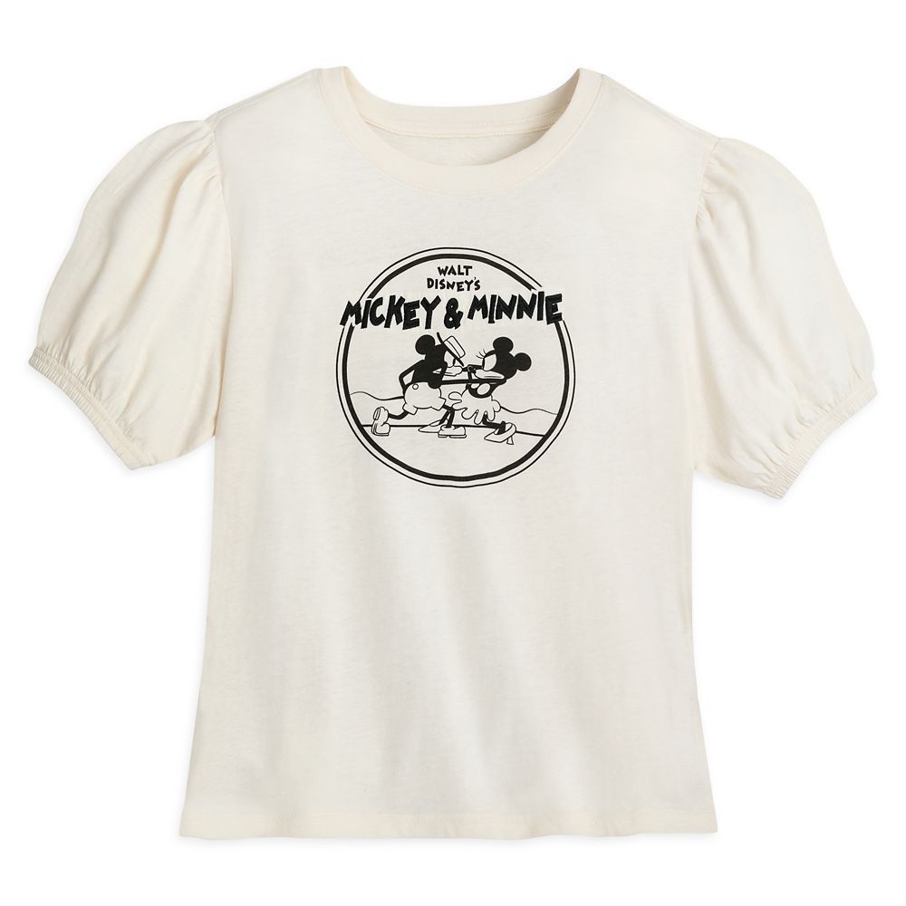 Mickey and Minnie Vintage-Style Puff Sleeve T-Shirt for Women | Disney Store