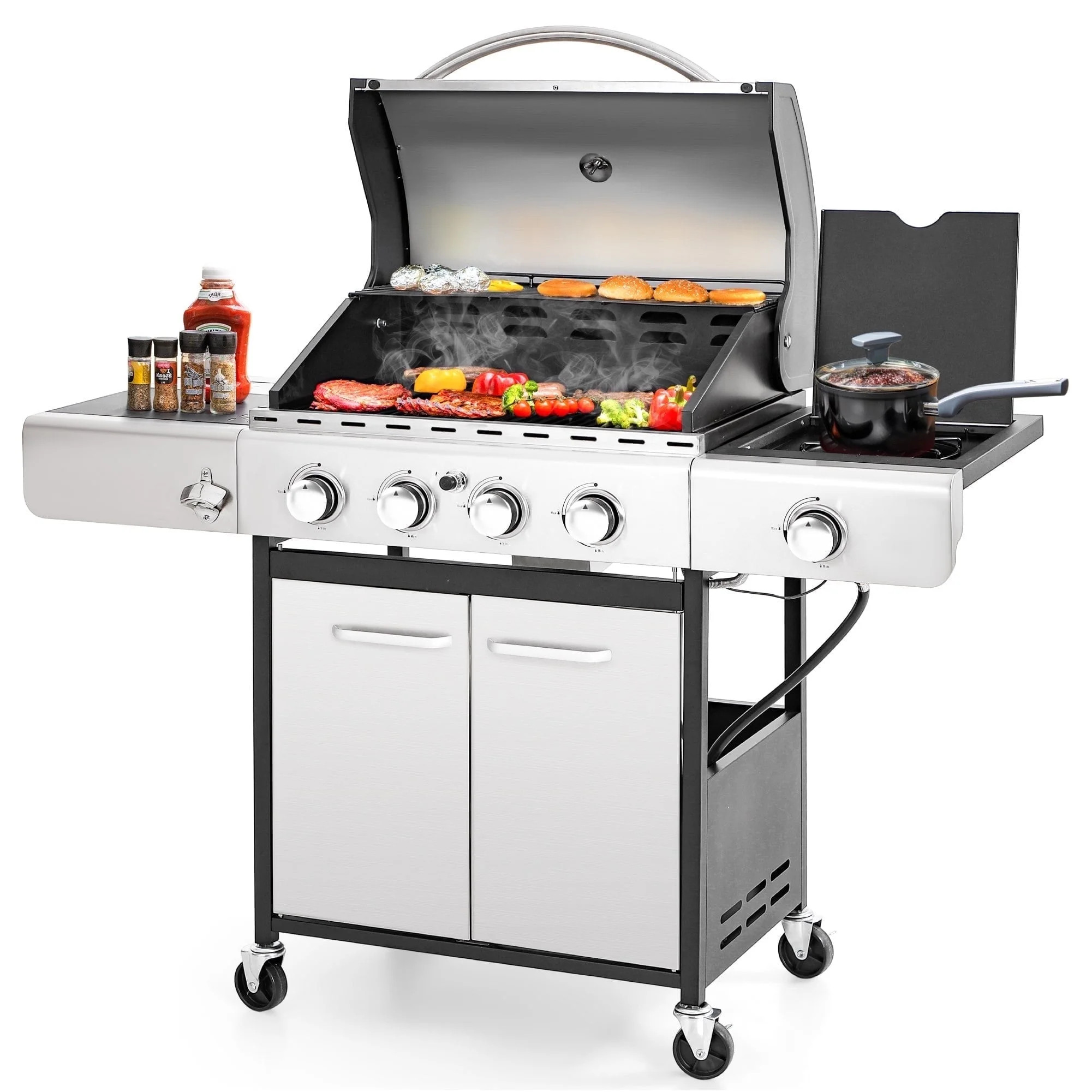 MF Studio 4 Burner Propane Gas Outdoor Grill with Side Burner Stainless Steel BBQ Grill - Walmart... | Walmart (US)