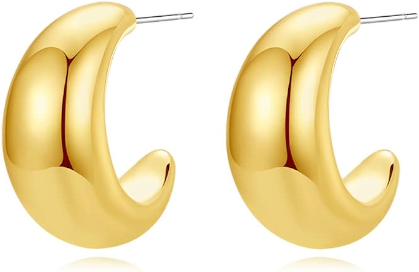 Chunky Stud Half Hoop Earrings for Women Stud Half Open Earrings Filled Simple Hypoallergenic Jew... | Amazon (US)
