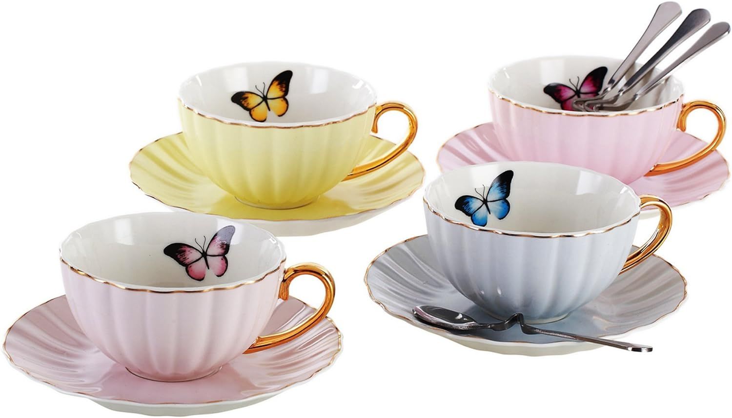 Jusalpha® Elegant Tea Cup and Saucer Set-Coffee Cup Set with Saucer and Spoon FD-TCS03-4COLOR | Amazon (US)