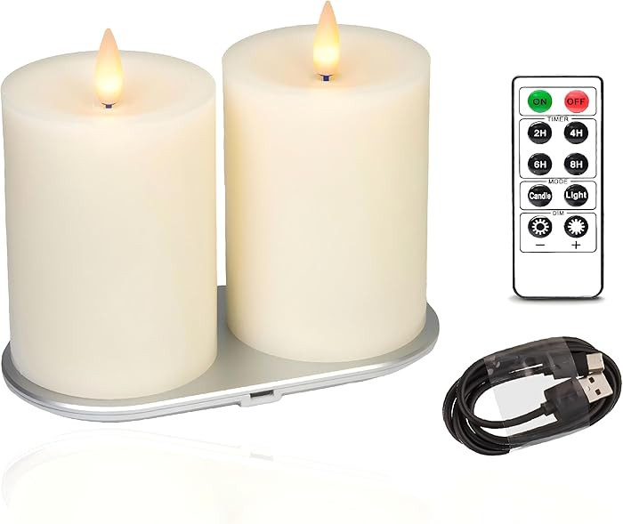 Rechargeable Flameless Pillar Candle with Remote Timer, 3D Moving Flame Real Wax Led Pillar Candl... | Amazon (US)