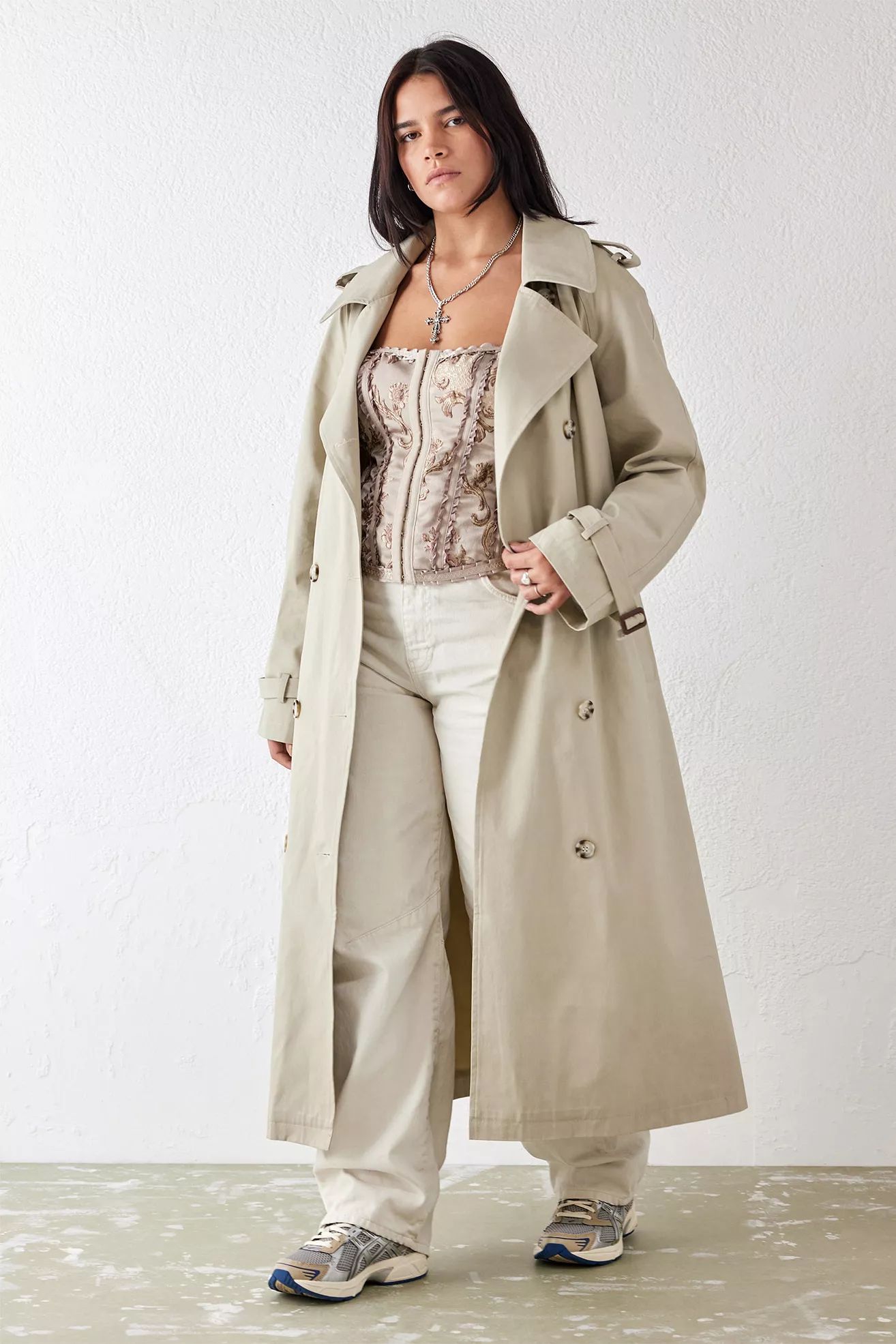 Light Before Dark Double Breasted Trench Coat | Urban Outfitters (EU)