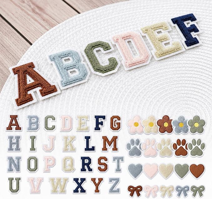 Thiccywoov 72 Pcs Terry Cloth Letter Patches, Self Adhesive, Preppy | 52 A-Z Letter Patches Iron ... | Amazon (US)
