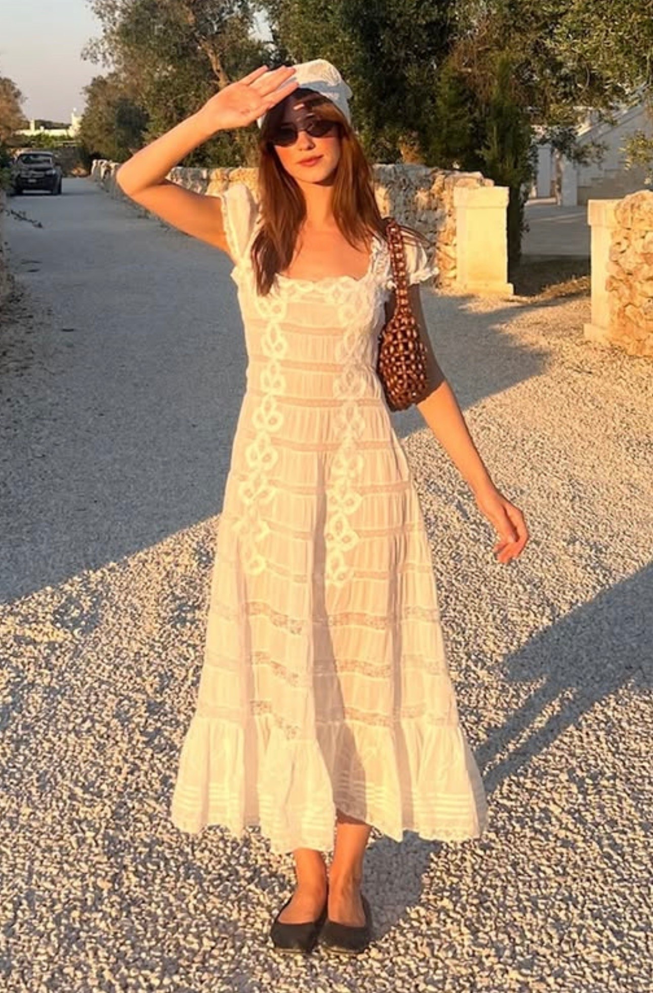 Daisy Edgar Jones white lace Summer short sleeve dress