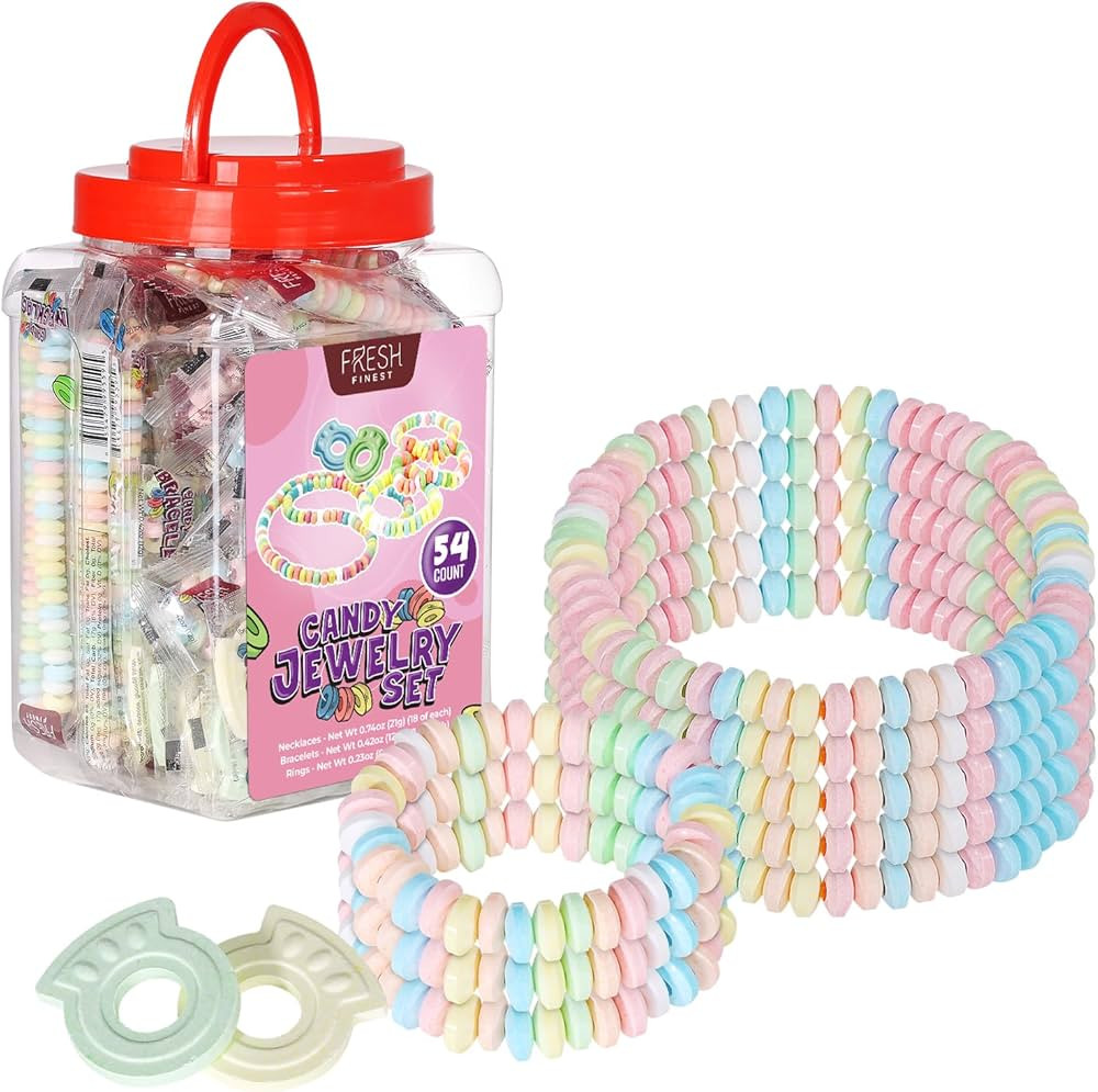 Fresh Finest Novelty Candy Mix - 54-Count Bulk Candy in a Jar. Includes 18 Candy Bracelets, 18 Ca... | Amazon (US)