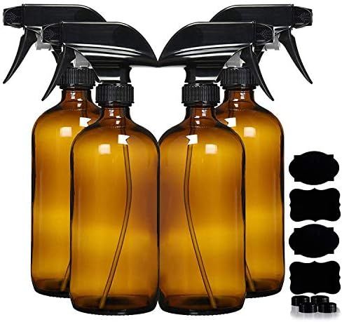 Amber Glass Spray Bottles For Cleaning Solutions (4 Pack) - 16 Ounce, Refillable Sprayer for Esse... | Amazon (US)