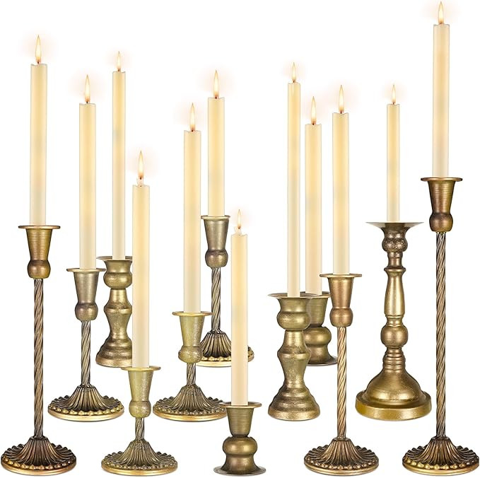 12 Pcs Brass Candlestick Holders Taper Candle Holders Candle Stick Holders Set Decorative Candles... | Amazon (US)