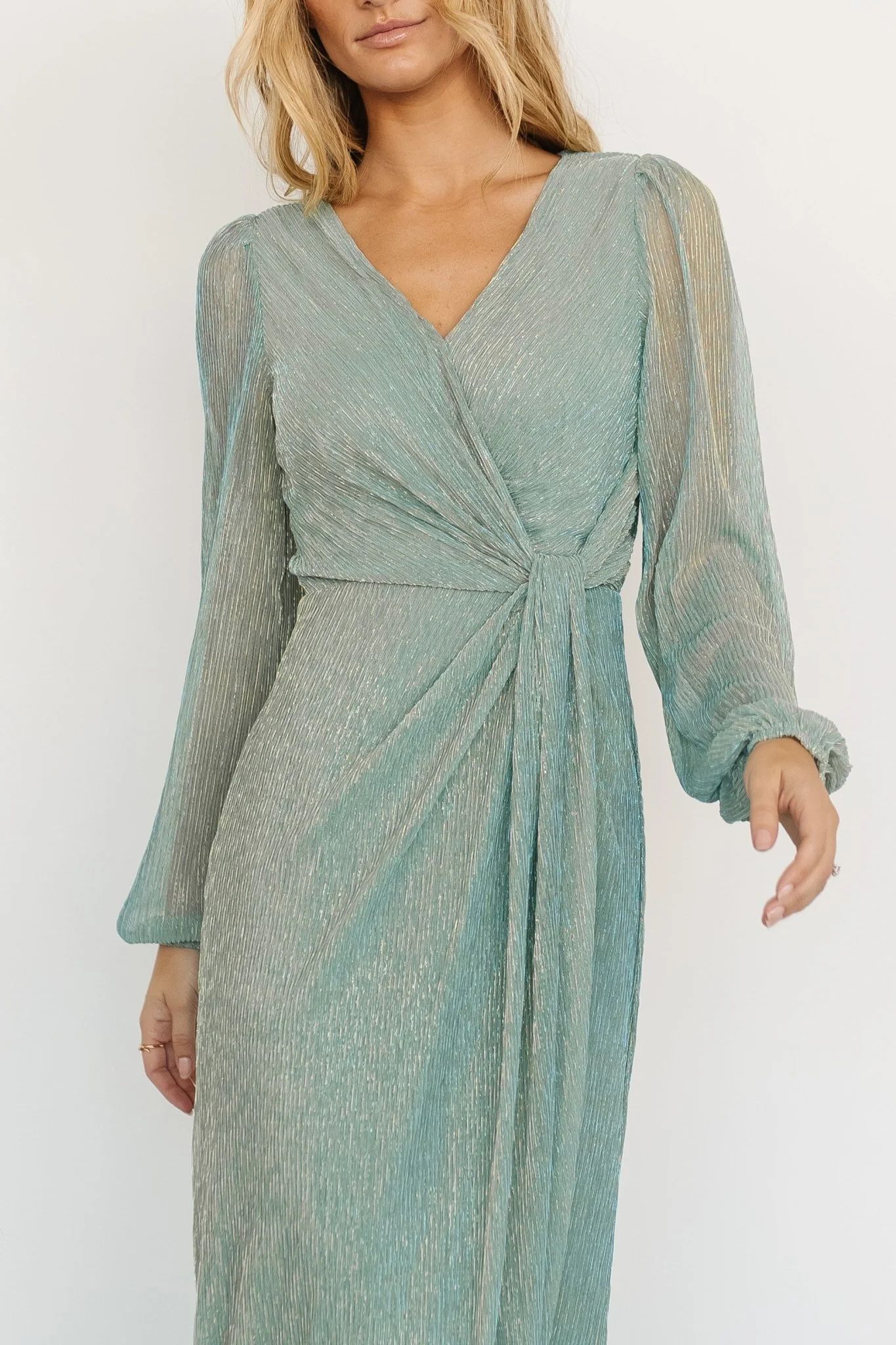 Devlyn Pleated Dress | Blue Sage Shimmer | Baltic Born