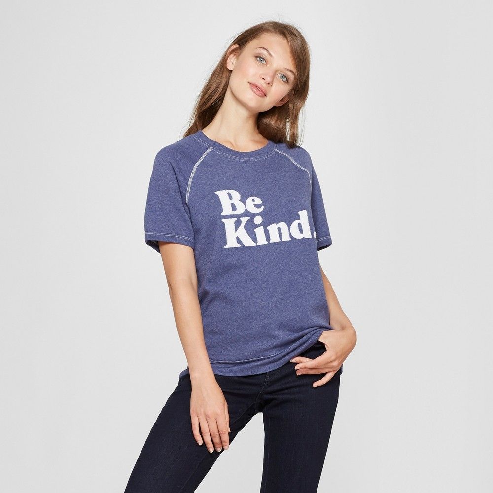Women's Short Sleeve Be Kind Chenille French Terry Graphic T-Shirt - Grayson Threads (Juniors') Navy L, Blue | Target