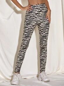 Elastic Waist Zebra Stripe Leggings | SHEIN