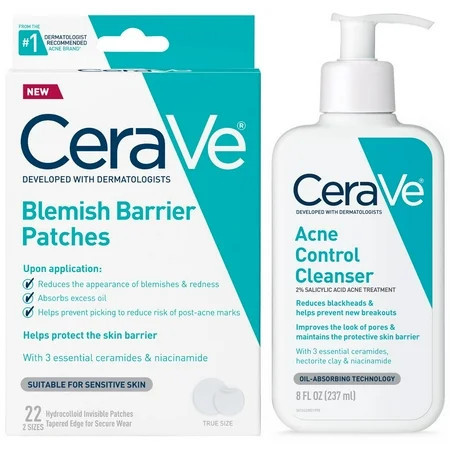 CeraVe Acne Control Cleanser & Blemish Barrier Patch Bundle – Salicylic Acid Face Wash & Acne Spot Treatment | Walmart (US)