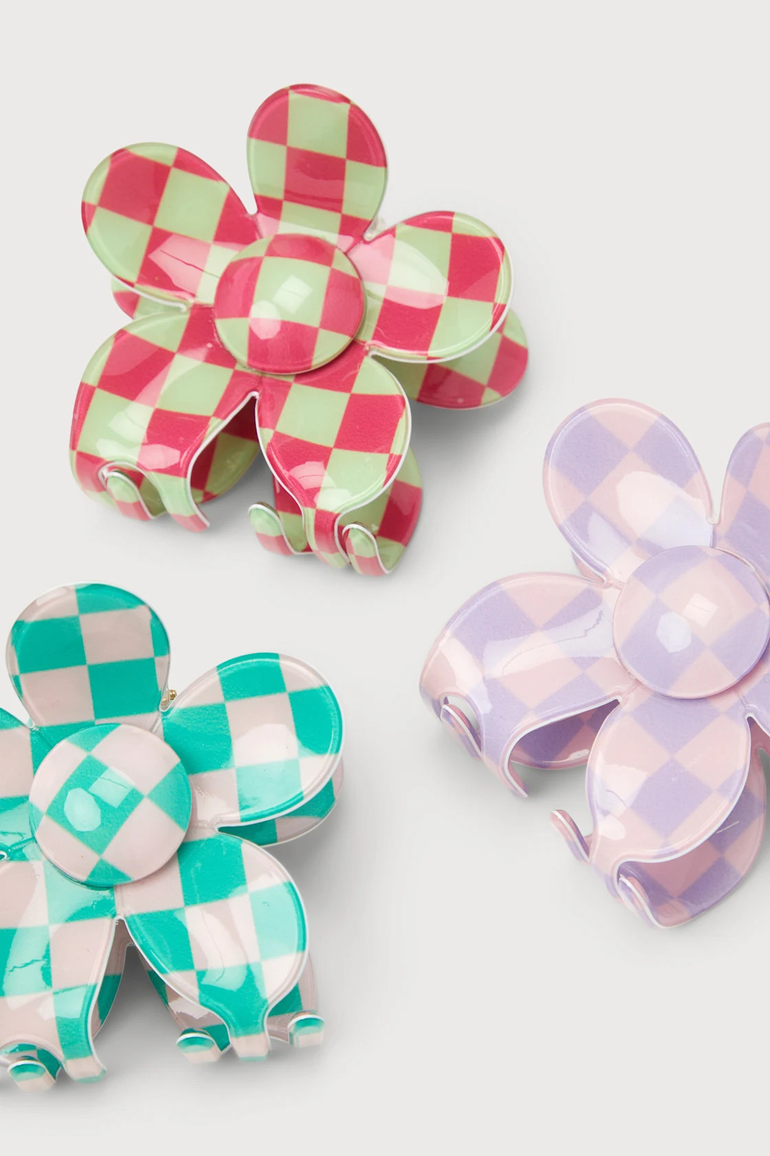 Hair Necessities Pink Multi Checkered Flower Hair Clip Set | Lulus (US)