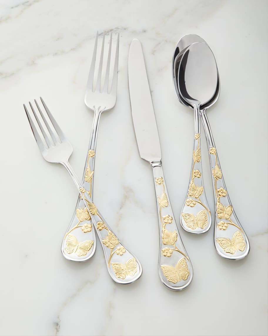 20-Piece Gold Accent Butterfly Flatware Set | Neiman Marcus