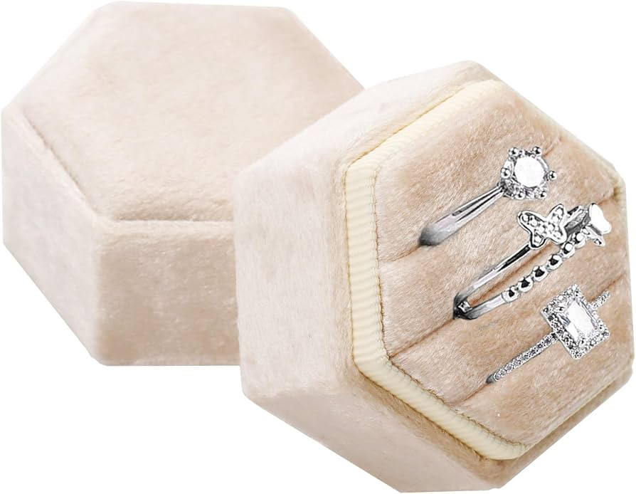 Wowagoga Velvet Ring Box 3 Slots Ring Box Hexagon Ring Display Holder Case Jewelry Ring Gift Box ... | Amazon (US)