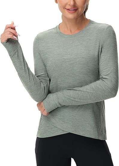 Women's Long Sleeve Compression Shirts Workout Tops Cross Hem Athletic Running Yoga T-Shirts with... | Amazon (US)