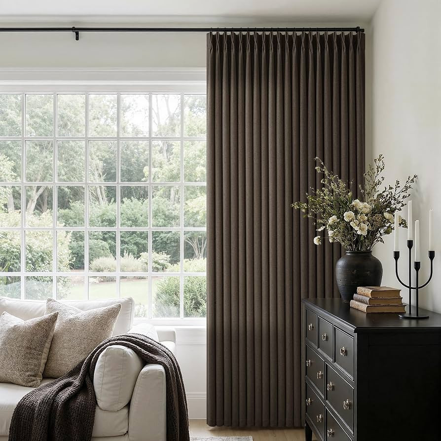 TWODRAPES Chocolate Brown Pinch Pleated 84 Inch Linen Curtains 2 Panels | Amazon (US)