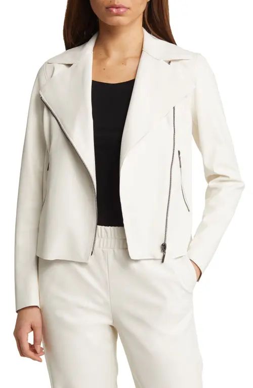 Anne Klein Faux Leather Moto Jacket in Anne White at Nordstrom, Size X-Large | Nordstrom