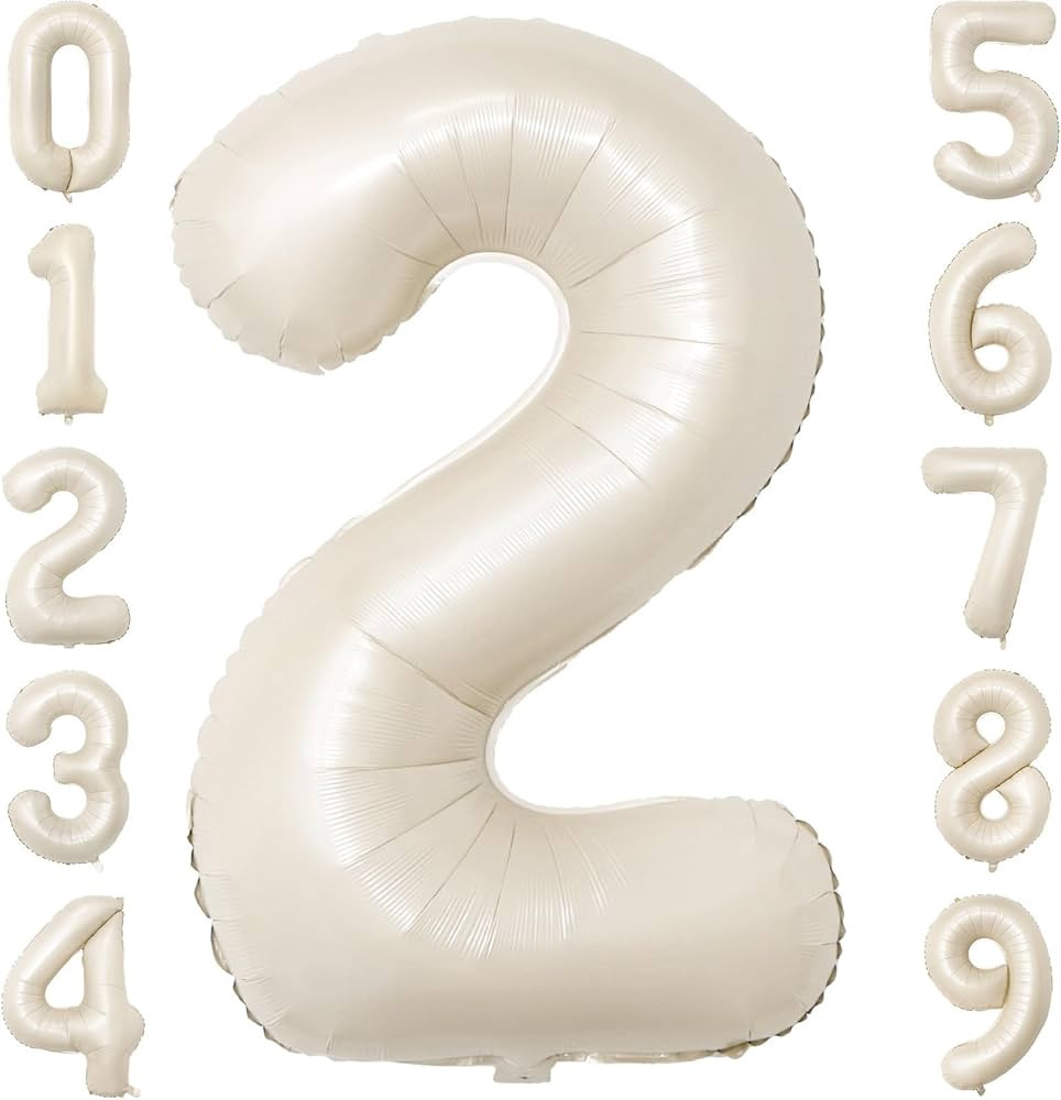40 Inch Beige Number Balloon 2, Large Cream Number Foil Mylar Balloons for Birthday Party Celebra... | Amazon (US)