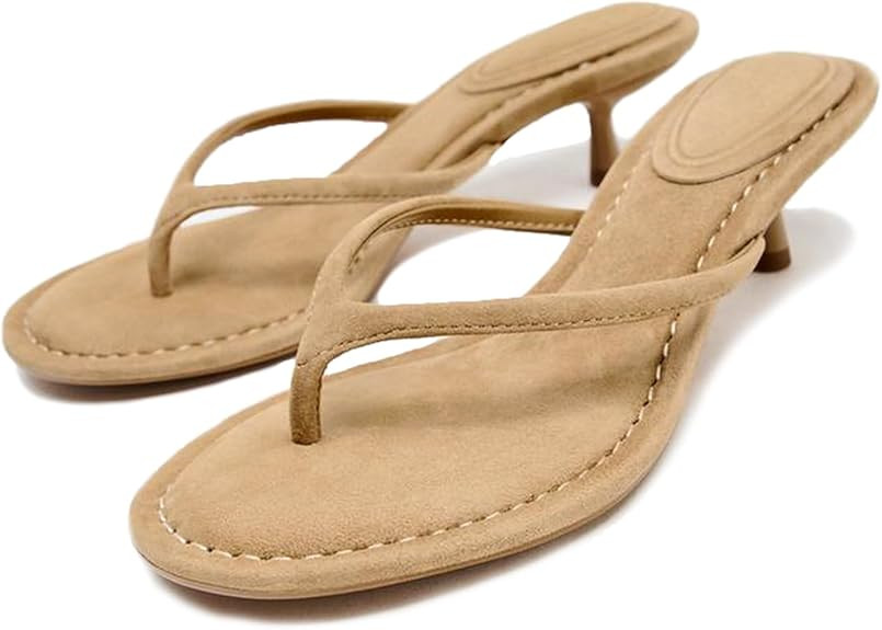 Lymphvity Open Round Toe Flip Flops for Women Kitten Heels Sandals Comfortable Summer Slip on Tho... | Amazon (US)