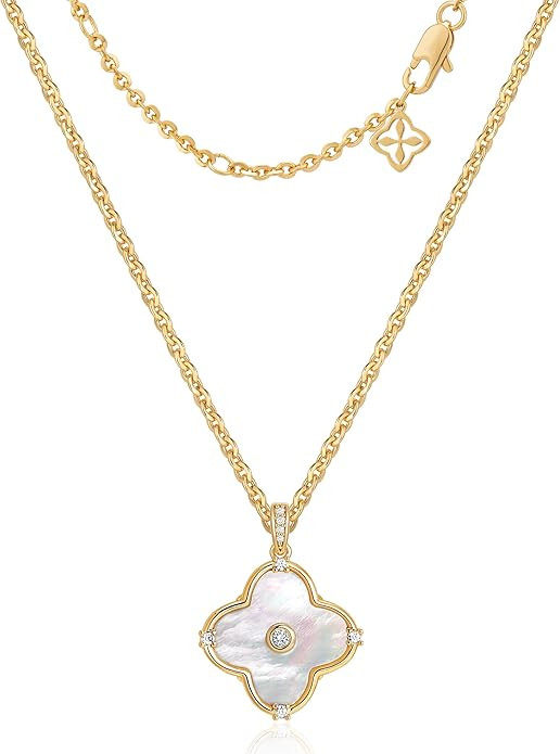 OSIANA Reversible Clover Necklace for Women 14K Gold Plated Natural Stone Four Leaf Pendant Neckl... | Amazon (US)