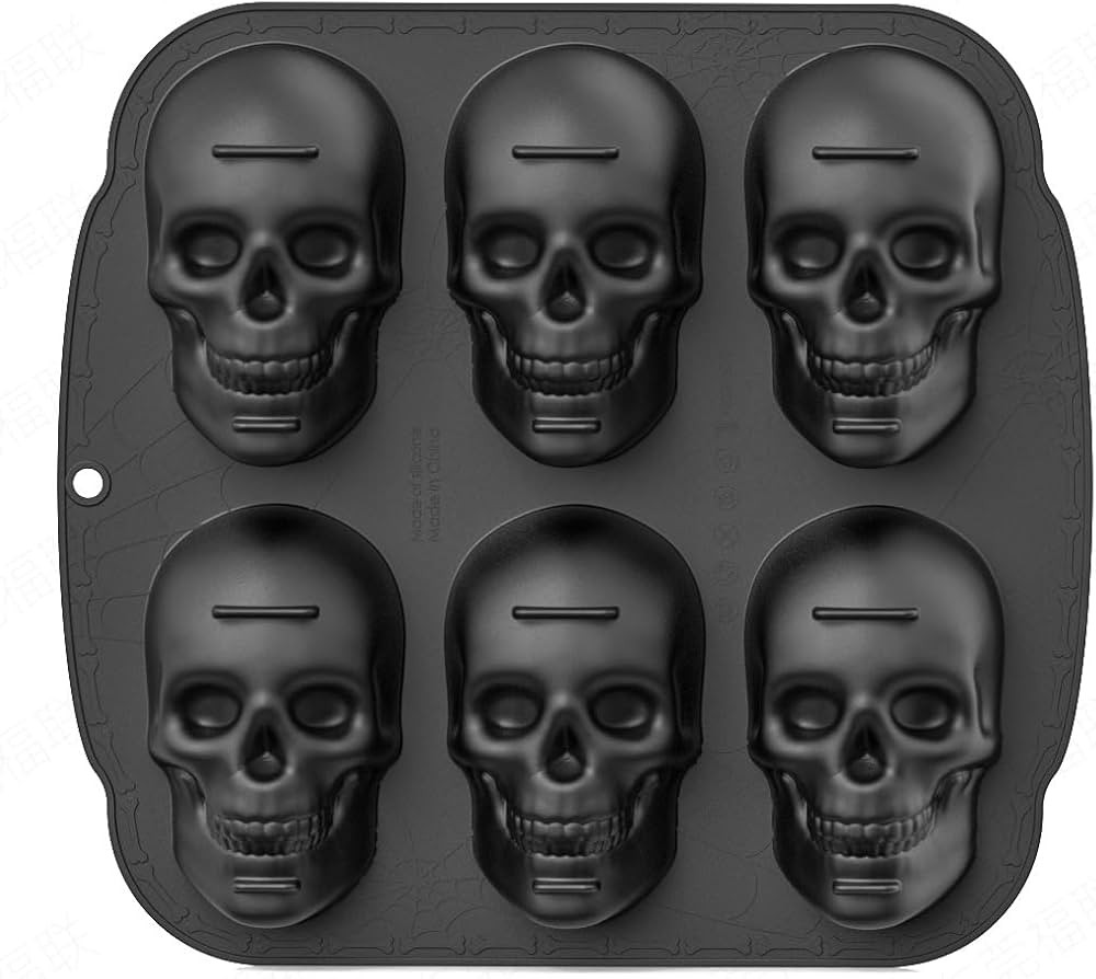 Zezzo Halloween Skull Cake Pan Silicone Mould 2024 New 6 Cavities Pirate Skull 3D Silicone Mould ... | Amazon (US)