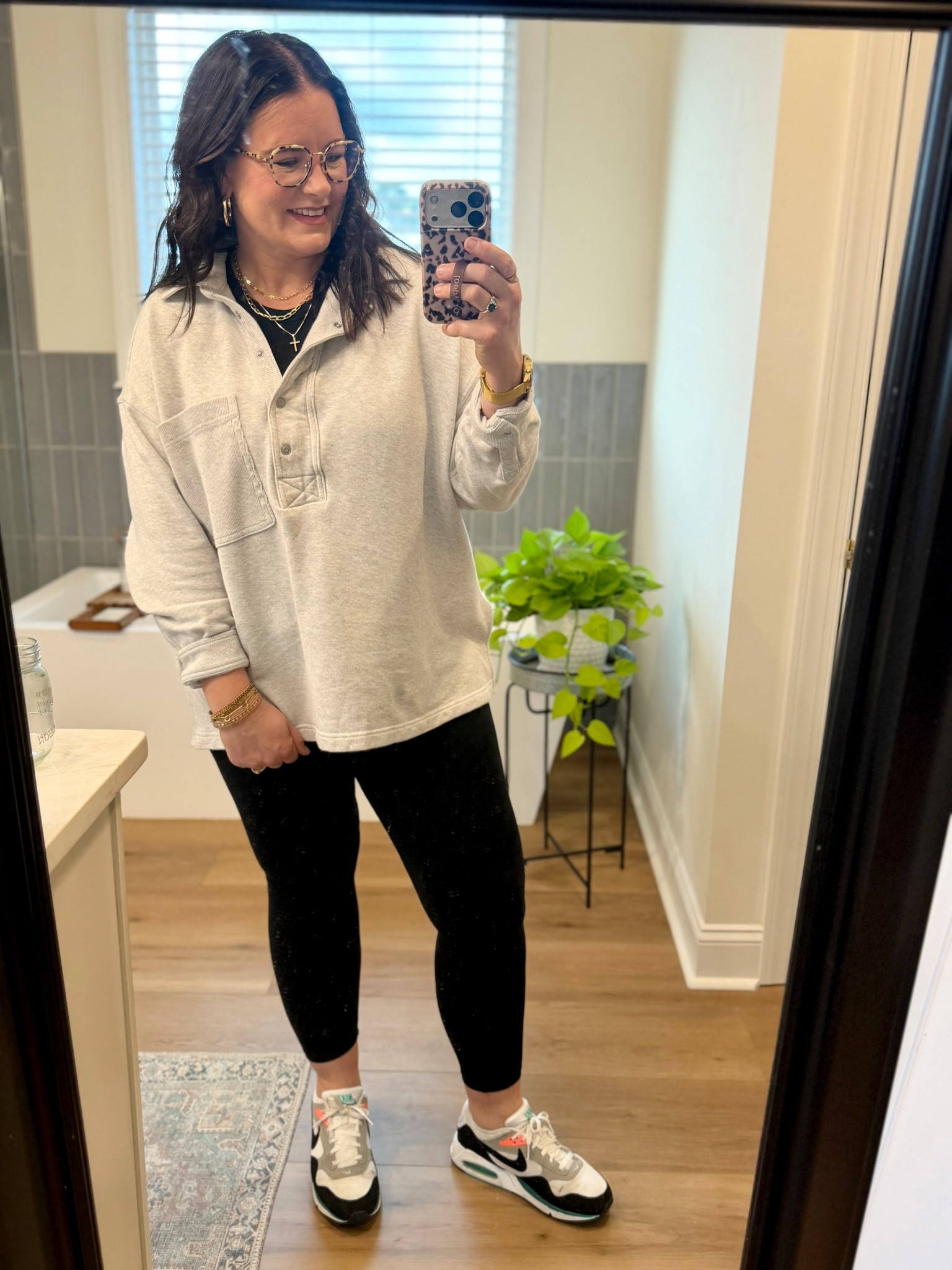 Cleaned my entire house yesterday—apparently except for this dang mirror🤦🏻‍♀️🤦🏻‍♀️ Wanted to share my literal FAV outfit right now💯💯
@walmart tank
@aerie sweatshirt
@nike shoes
Leggings and jewelry are @amazon

My sweatshirt is no longer available—but I linked a few similar options from @aerie because no one makes a sweatshirt quite like them! All are on sale—one even as low as $20!