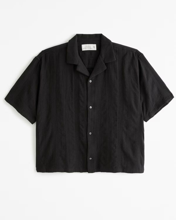 Men's Camp Collar Cropped Summer Linen-Blend Shirt | Men's Tops | Abercrombie.com | Abercrombie & Fitch (US)
