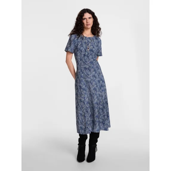 Scenario Women's and Women's Plus Puff Sleeve Seamed Dress, Sizes XS-4X | Walmart (US)