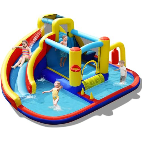 BOUNTECH Inflatable Water Slide Bounce House, 6-in-1 Kids Water Park Jump Castle w/2 Splash Pools, Ring-toss, Water Slides Inflatables for Kids, Water Bounce House for Outdoor Backyard Party Gifts | Amazon (US)