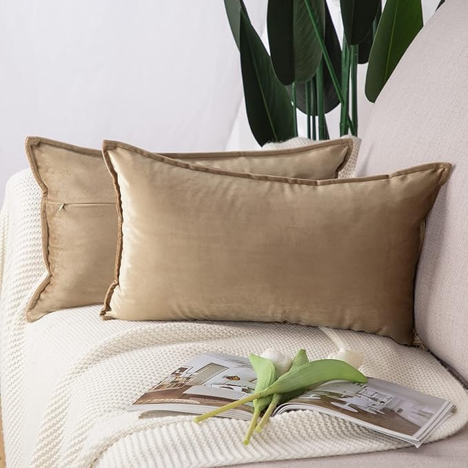 MADIZZ Set of 2 Super Soft Velvet Decorative Throw Pillow Covers 12x20 inch Light Brown Rectangul... | Amazon (US)