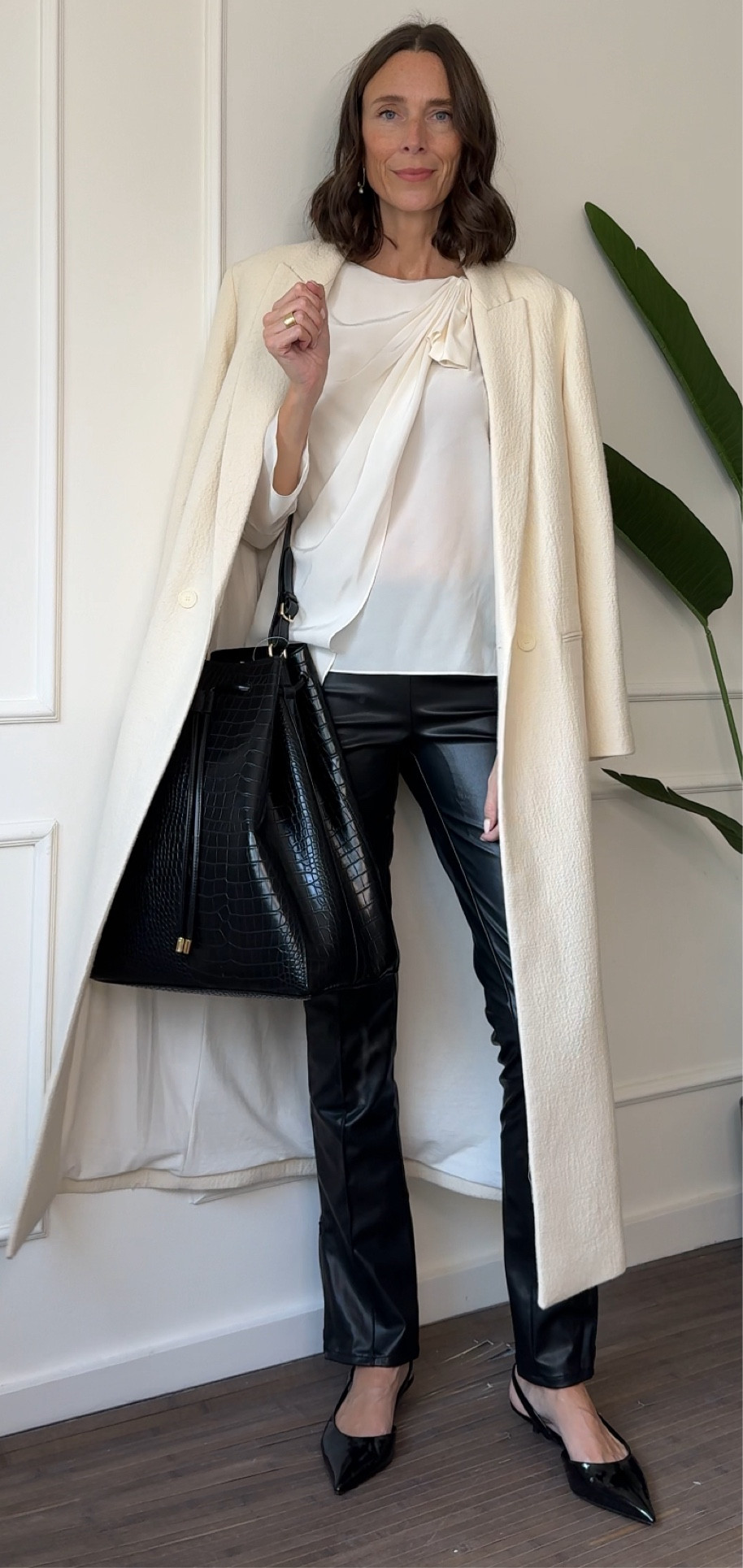 Black leather trousers are a staple. Styled here with a cream blouse with The Fold and long cream coat from Zara. 

Autumn outfit, faux leather trousers 

#LTKFindsUnder50 #LTKSeasonal #LTKStyleTip