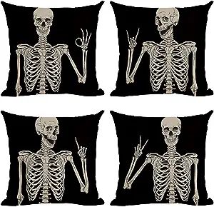 Amazon.com: CARROLL Skull Pillow Cover Pillowcase Set of 4 Retro Halloween Pillow Cover Cushion C... | Amazon (US)