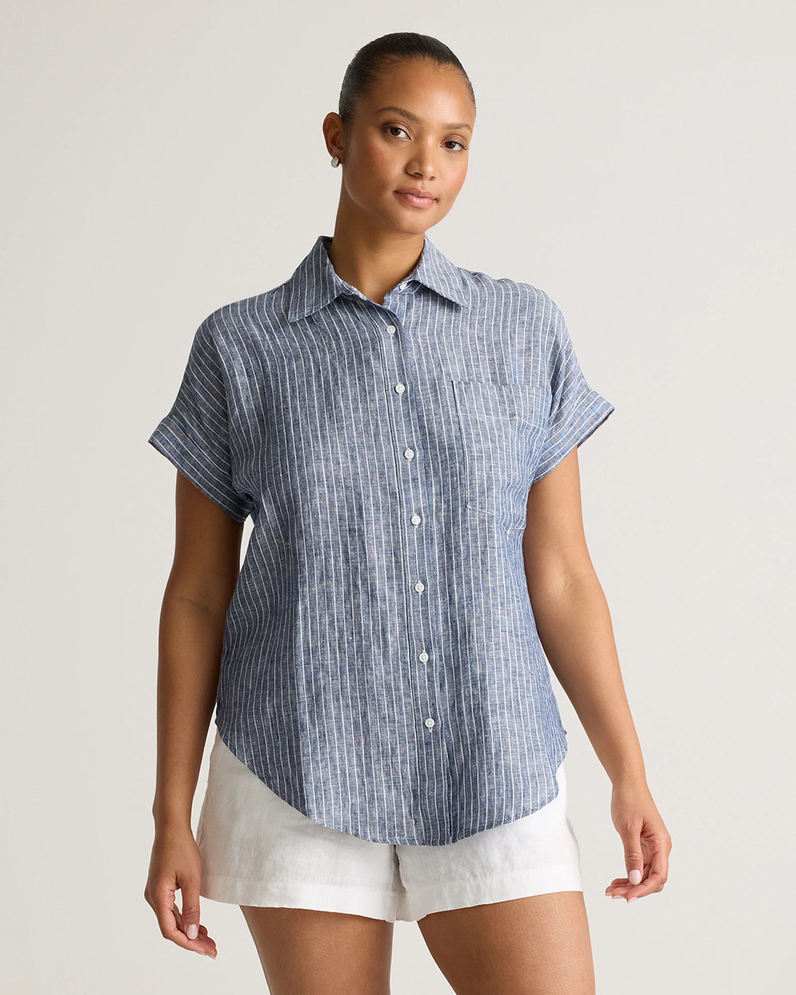 100% European Linen Camp Shirt in Chambray Stripe | Quince