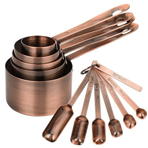 IFFMYJB Copper Plate Measuring Cups and Spoons Set of 12, Copper Measuring Cups and Spoons Set with Leveler, Stainless Steel Measuring Spoons & Cups for Dry & Liquid Ingredients During Kitchen&Baking | Amazon (US)