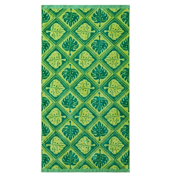Better Homes & Gardens Coastal Elegant Tile Green Cotton-Blend Beach Towel | Walmart (US)