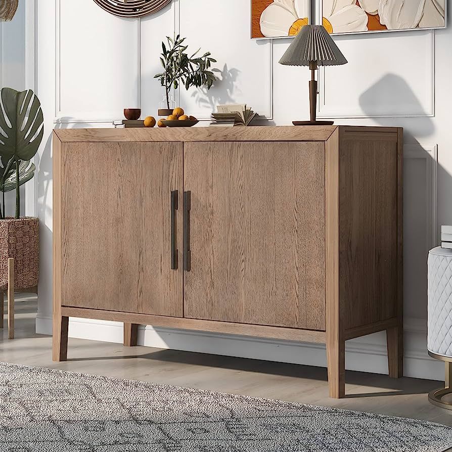 P PURLOVE Farmhouse Modern Sideboard Table with Storage,Dining Room Buffet Cabinet with 2 Doors,S... | Amazon (US)